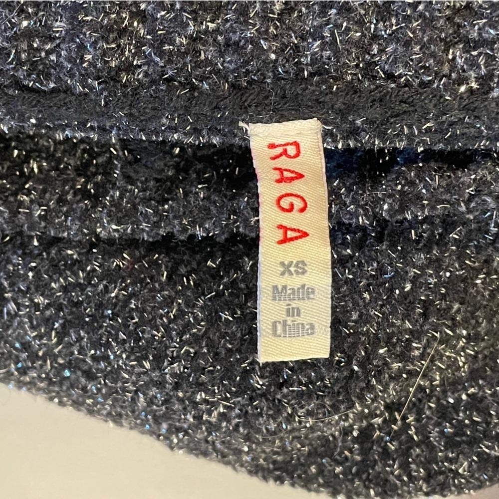 Raga Black & Silver Glitter Metallic Knit Sweater Scalloped Hem Size XS - Picture 4 of 6